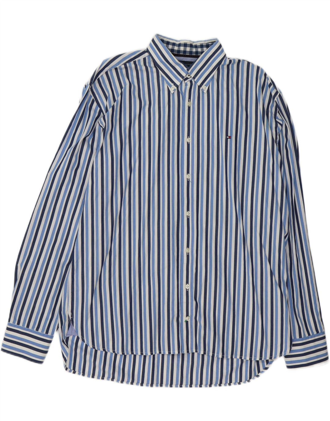 TOMMY HILFIGER Camisa Hombre XL Algodón Rayas Azul
