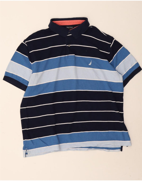 Nautica Polo Hombre XL Algodón Rayas Azul Marino
