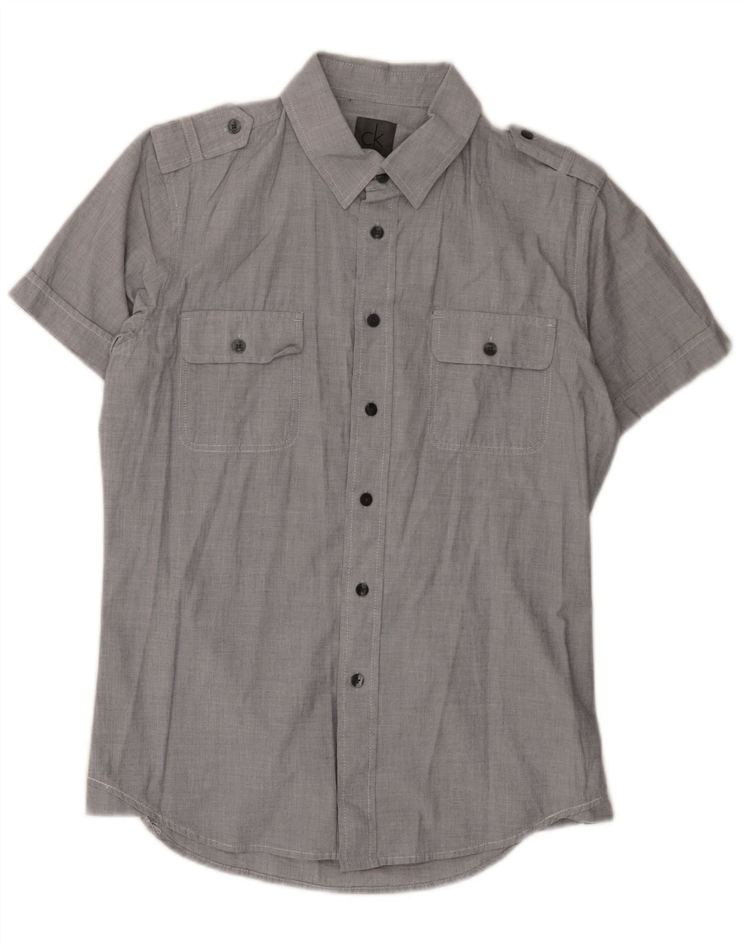 Camisa militar de manga corta Calvin Klein para hombre de algodón gris medio