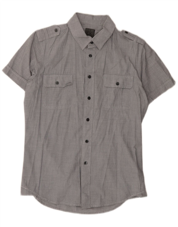 Camisa militar de manga corta Calvin Klein para hombre de algodón gris medio
