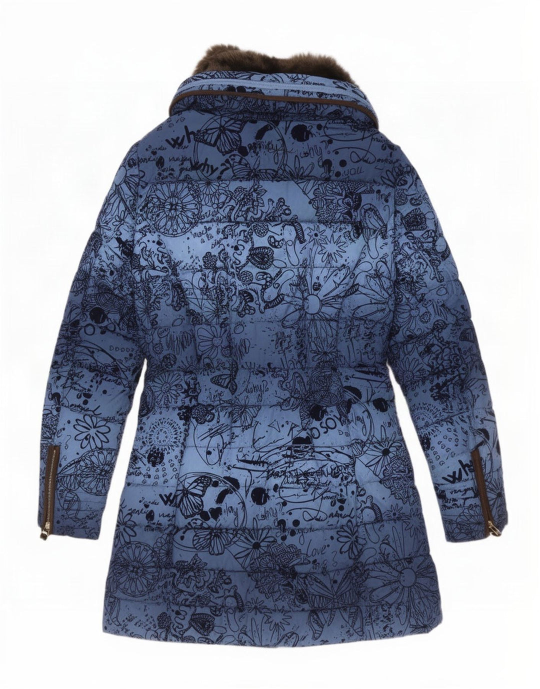 Desigual Mujer Abrigo acolchado con capucha EU 40 Poliéster floral azul medio