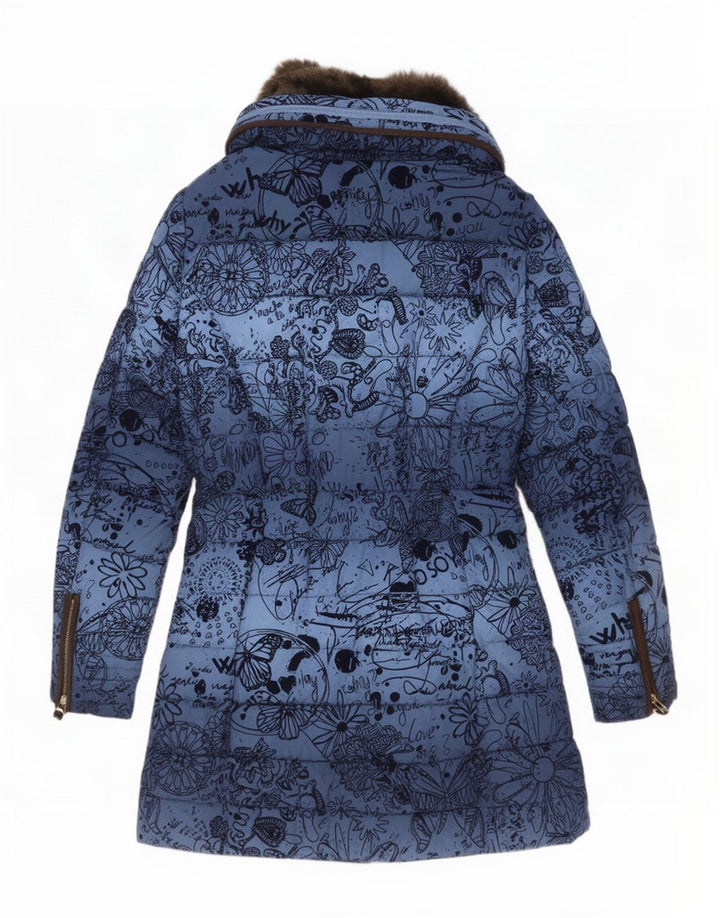Desigual Mujer Abrigo acolchado con capucha EU 40 Poliéster floral azul medio