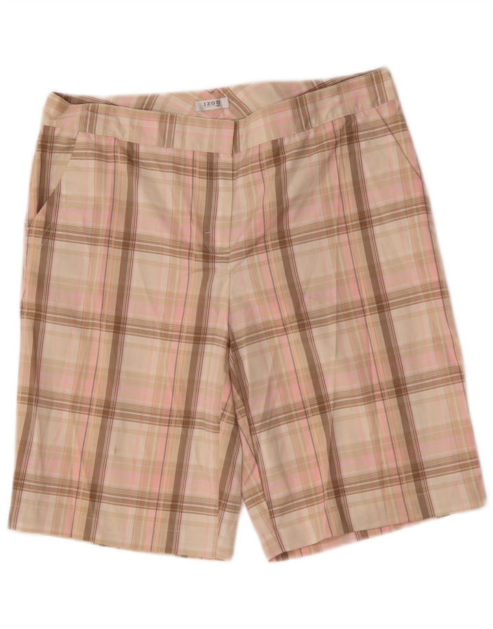 Izod Pantalones cortos chinos para mujer US 8 Medium W32 Pink Check Poliéster