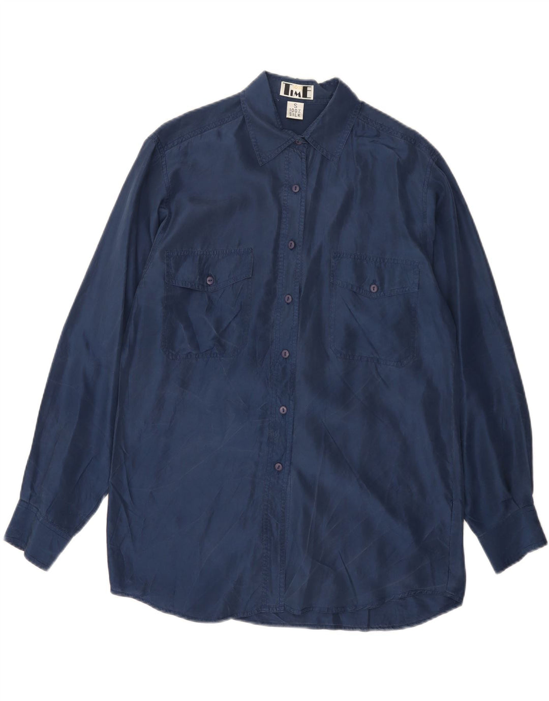 VINTAGE Camisa de gran tamaño para mujer Reino Unido 10 Pequeña Seda Azul Marino