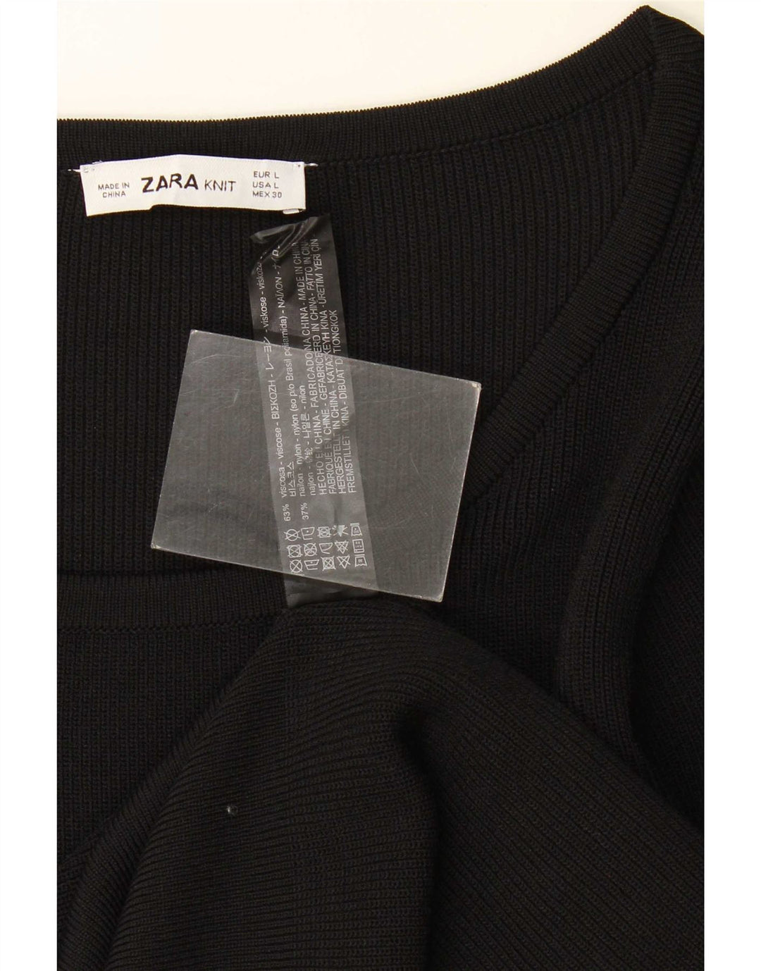 Zara Mujer Top Manga Larga UK 44 Large Viscosa Negra