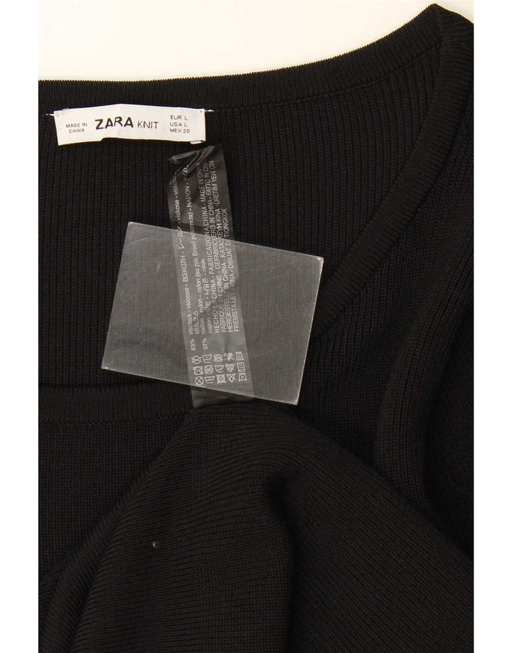 Zara Mujer Top Manga Larga UK 44 Large Viscosa Negra