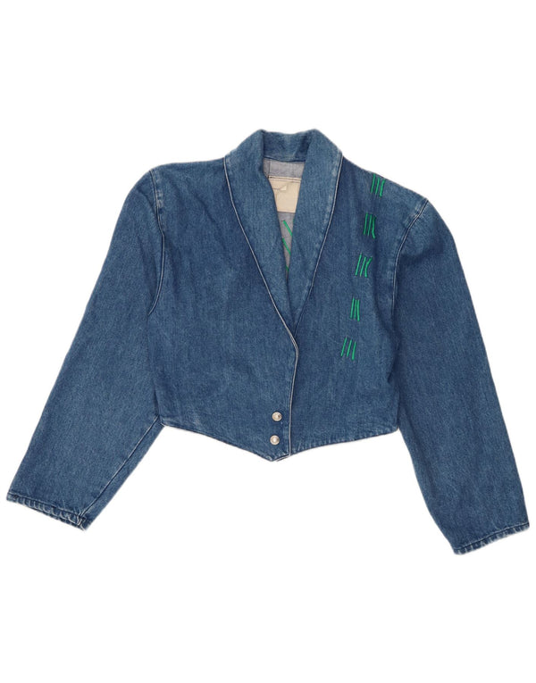 Vintage mujer crop denim chaqueta Reino Unido 10 pequeño algodón azul