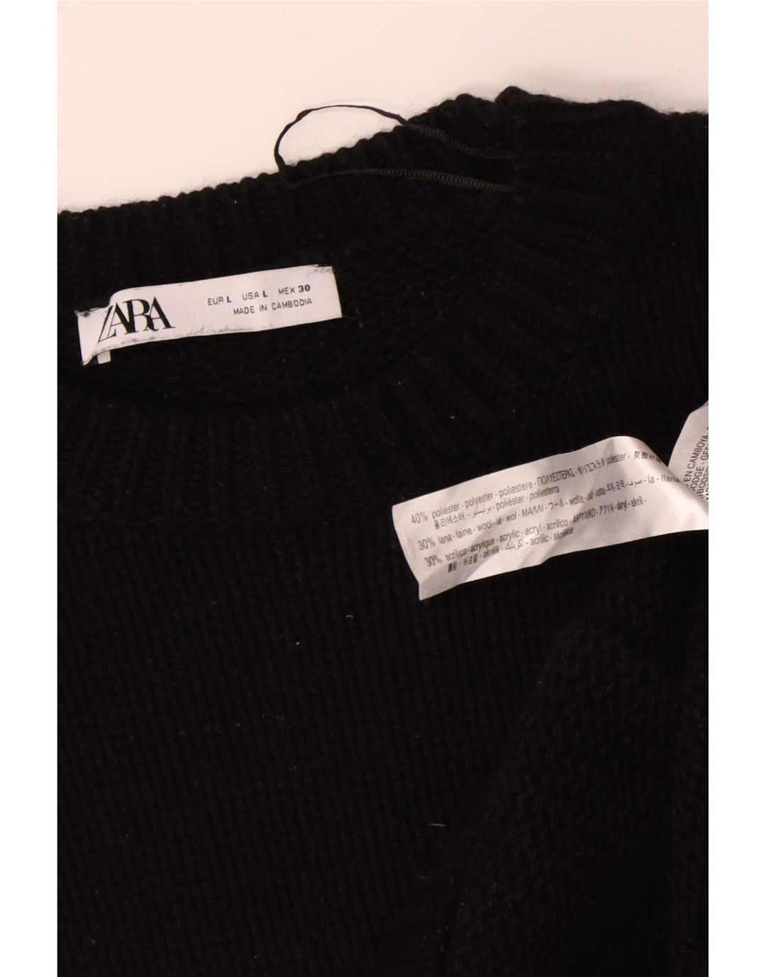 Zara - Jersey extragrande con cuello redondo para mujer, talla 40, poliéster negro grande