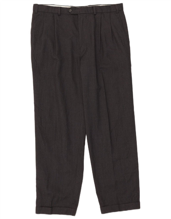 Marks & Spencer Pantalón de traje con pinzas para hombre W38 L31 Gris pata de gallo