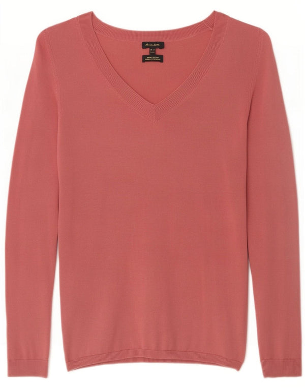 Massimo Dutti Jersey con Cuello en V para Mujer UK 6 XS Algodón Rosa