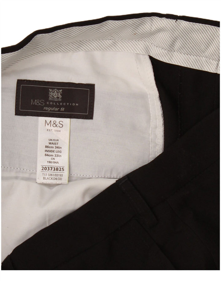Marks & Spencer Pantalones de traje rectos de corte regular para hombre W34 L33 Negro