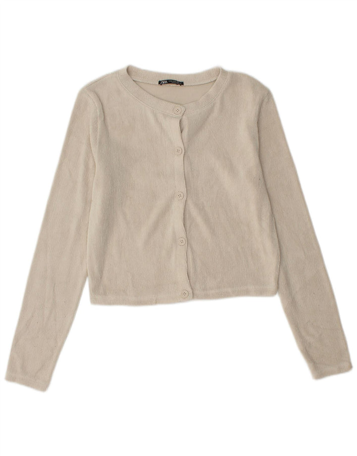 Zara Mujer Crop Cardigan Suéter UK 12 Medium Beige
