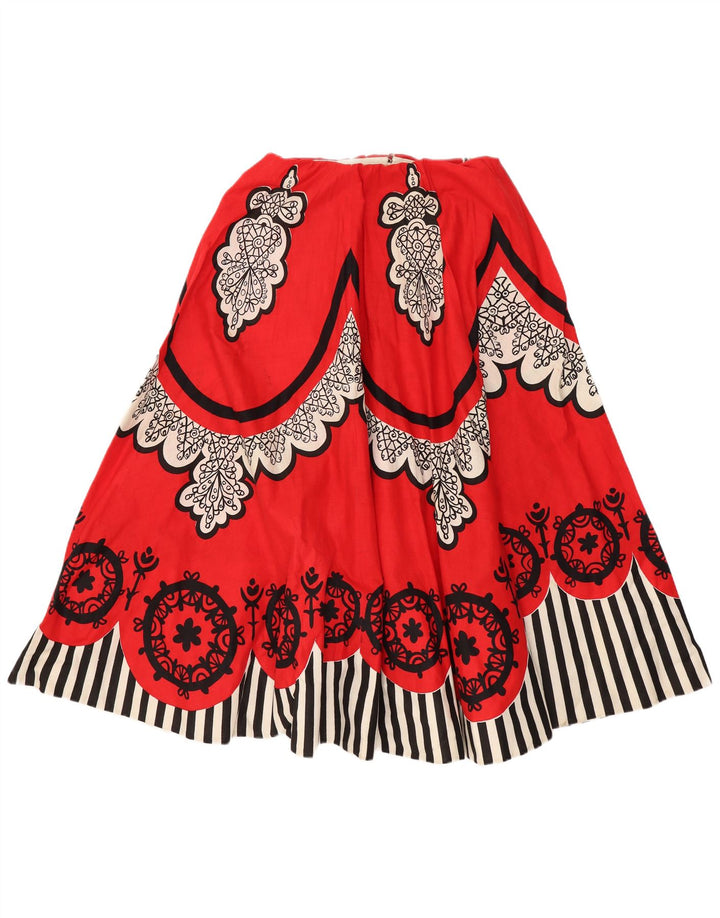 Vintage mujer A-Line falda W26 pequeño rojo geométrico