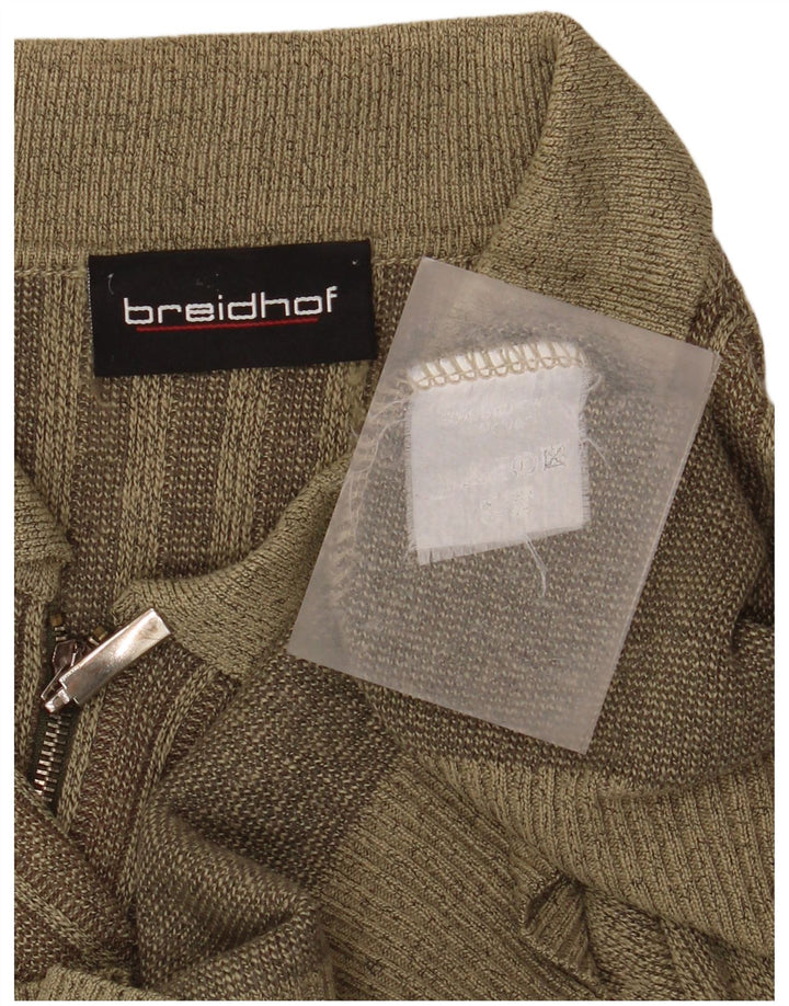 BREIDHOF Jersey tipo polo con cuello tipo polo para hombre, talla grande, color caqui, poliacrílico a rayas