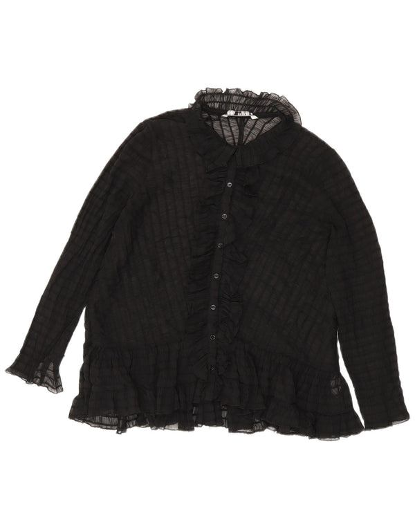Zara Blusa tipo camisa transparente con volantes en la parte delantera para mujer UK 44 Medium Black
