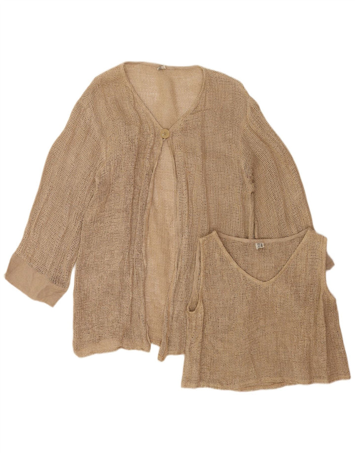 Vintage mujeres ver a través de 1 botón 2 piezas conjunto Reino Unido 12 beige medio