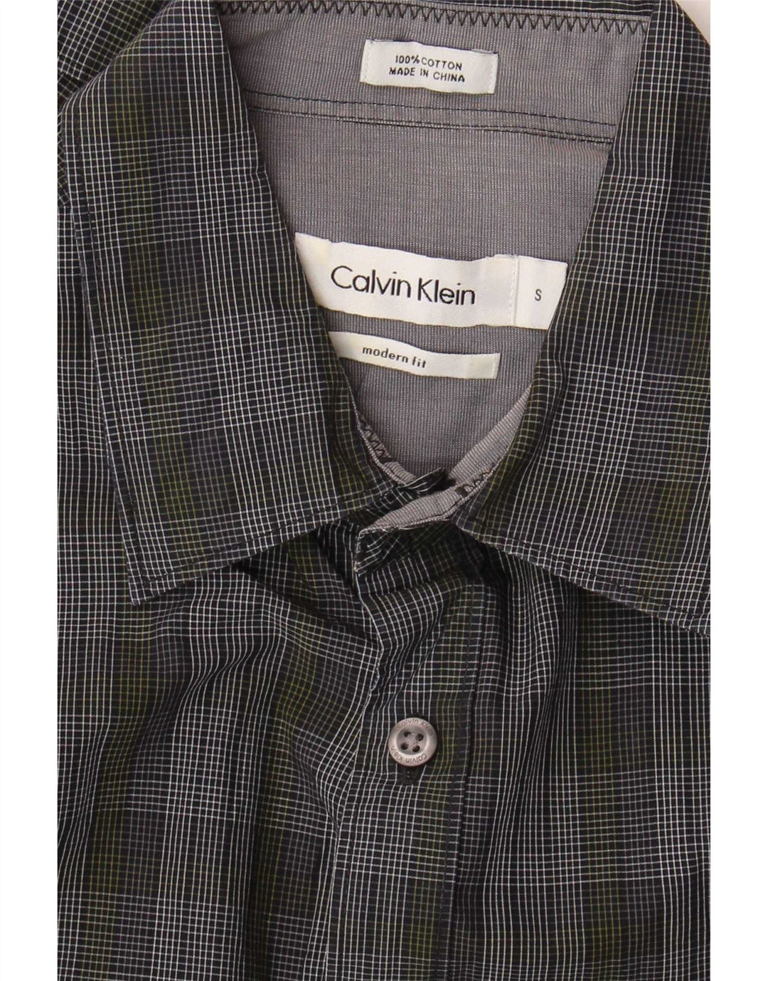 Camisa Calvin Klein Hombre Modern Fit Algodón A Cuadros Gris Pequeño