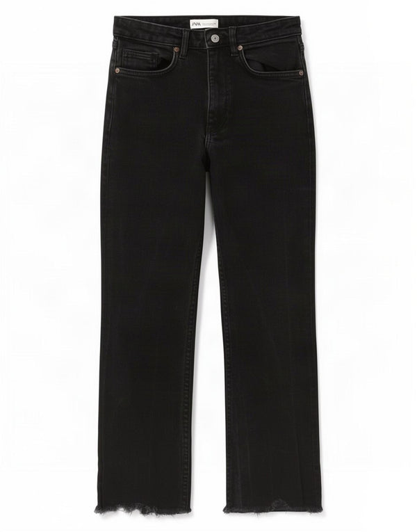 Zara Jeans Rectos Cortos Para Mujer EU 34 2XS W24 L24 Negro