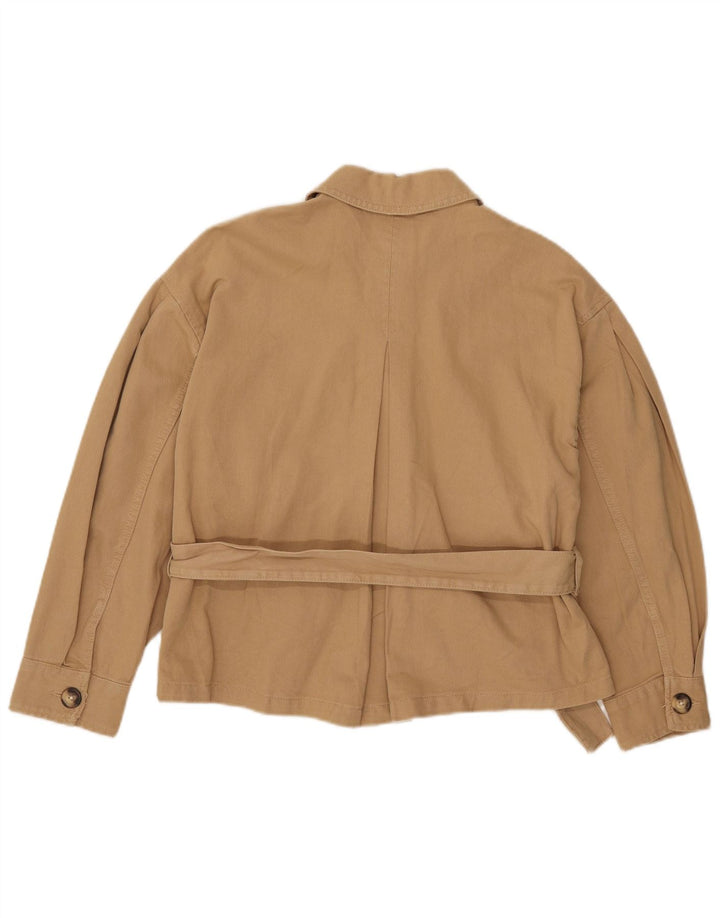 Zara Chaqueta utilitaria extragrande de manga 3/4 para mujer UK 10 Small Beige Cotton