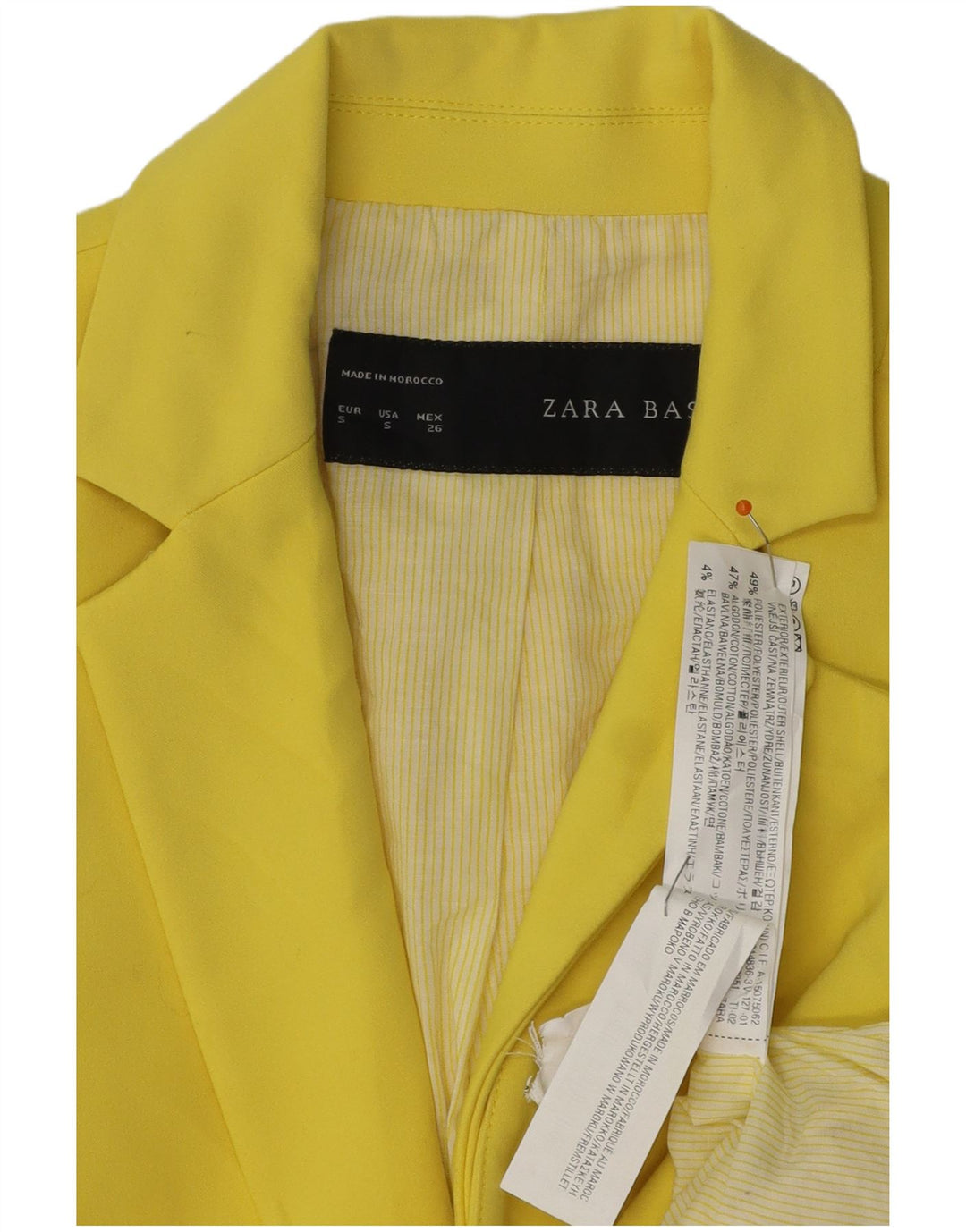 ZARA Chaqueta Blazer De 1 Botón Para Mujer UK 10 Small Poliéster Amarillo