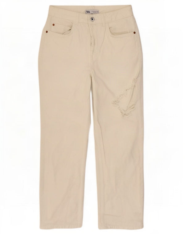 Zara Womens Distressed High Waist Jeans EU 36 XS W26 L26 White Cotton
