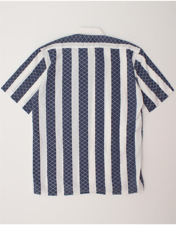 VINTAGE Mens Short Sleeve Shirt XL Navy Blue Striped Polyester Vintage Vintage and Second-Hand Vintage from Messina Hembry 
