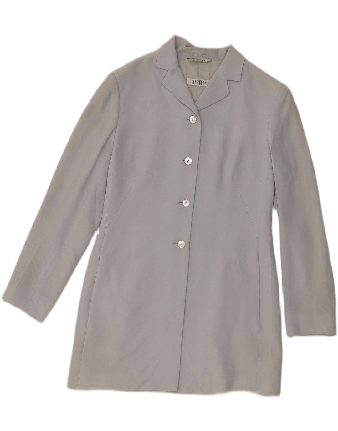 Marella Chaqueta tipo blazer larga con 4 botones para mujer UK 10 Small Blue Rayon