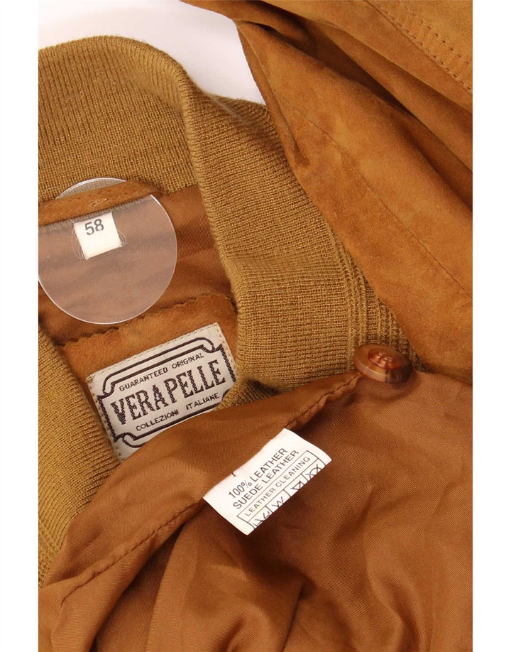 Vintage hombres ante bomber chaqueta IT 58 4XL marrón cuero retro