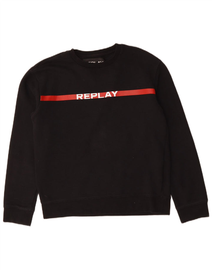Replay Sudadera Gráfica Para Hombre Jersey De Algodón Negro Mediano