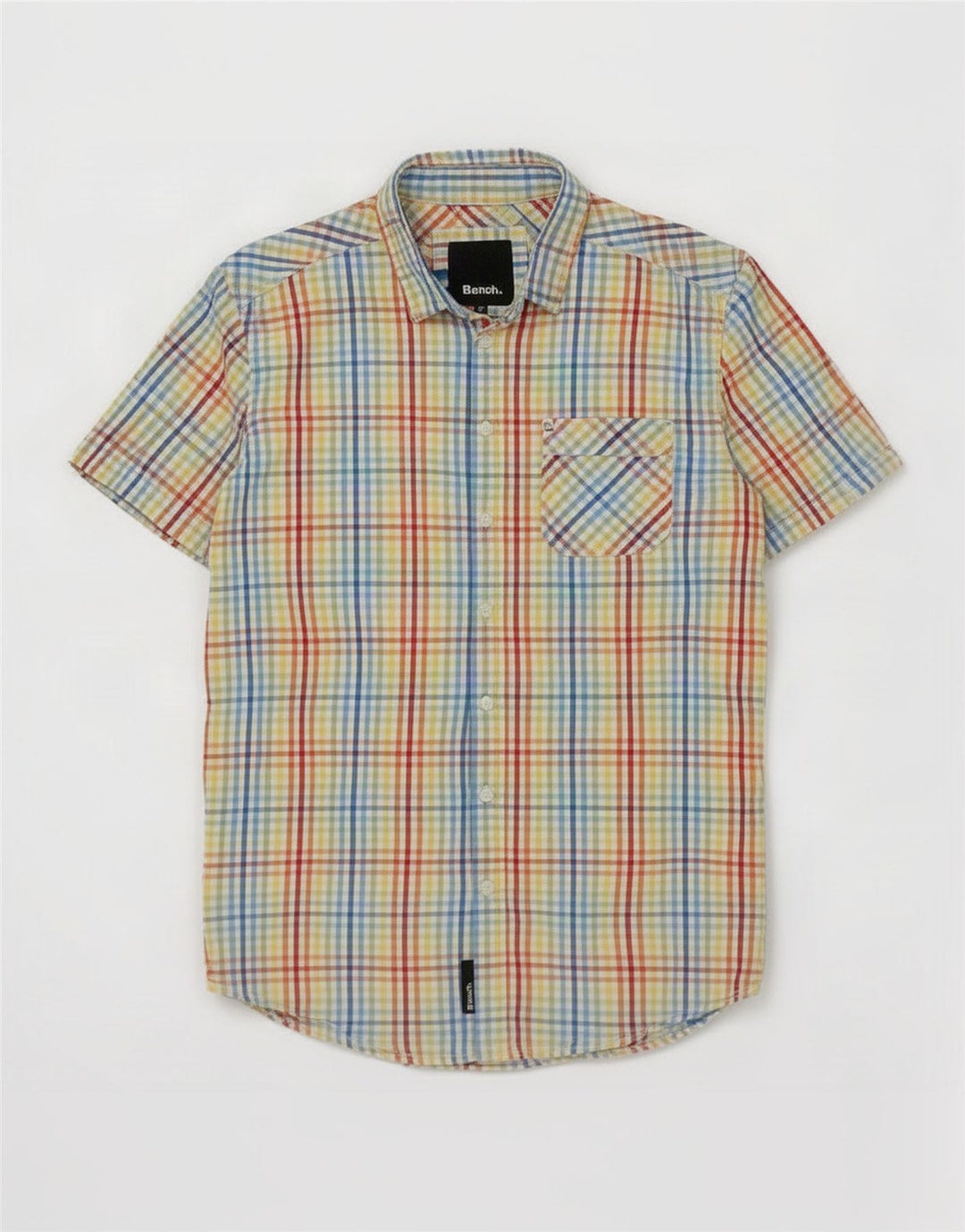 Camisa de manga corta para hombre Bench de algodón con cuadros multicolores grandes