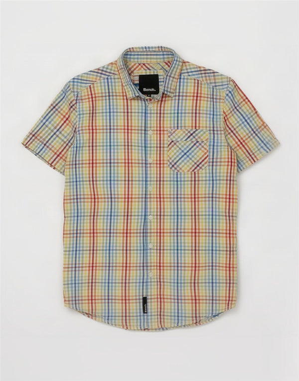 Camisa de manga corta para hombre Bench de algodón con cuadros multicolores grandes