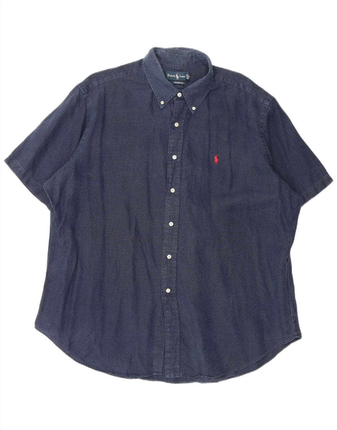 RALPH LAUREN Camisa de manga corta de ajuste clásico para hombre 2XL Lino azul marino