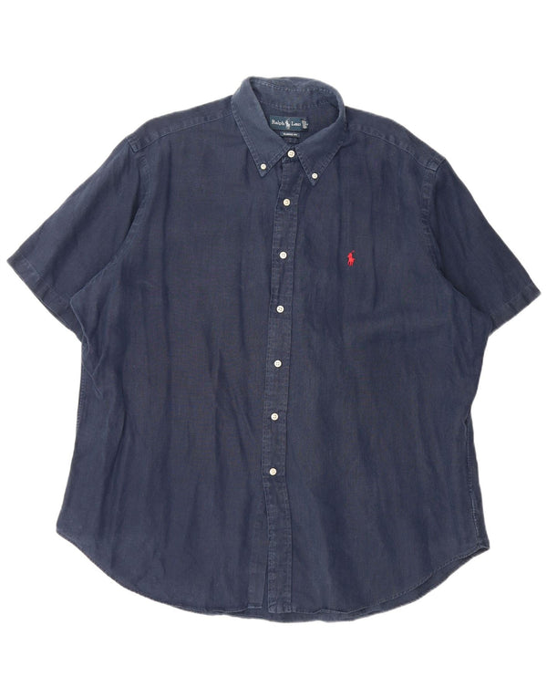 RALPH LAUREN Camisa de manga corta de ajuste clásico para hombre 2XL Lino azul marino