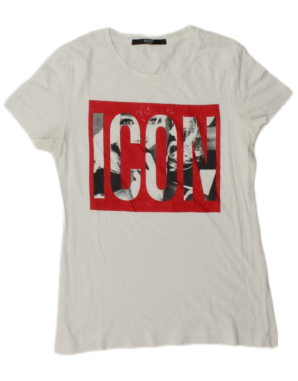 Guess Camiseta gráfica para mujer Top UK 44 Medium White