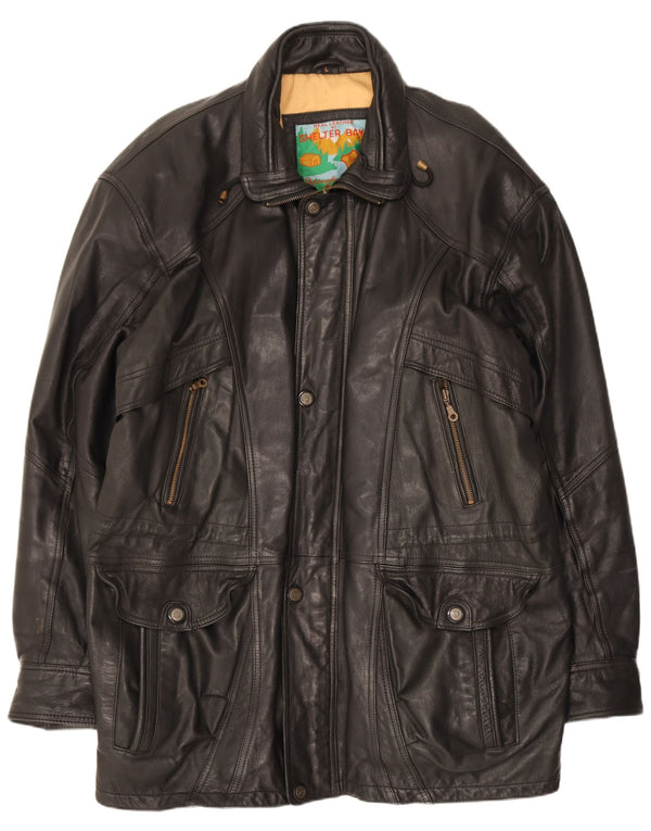 Shelter Bay Abrigo de cuero para hombre Reino Unido 40 Grande Negro