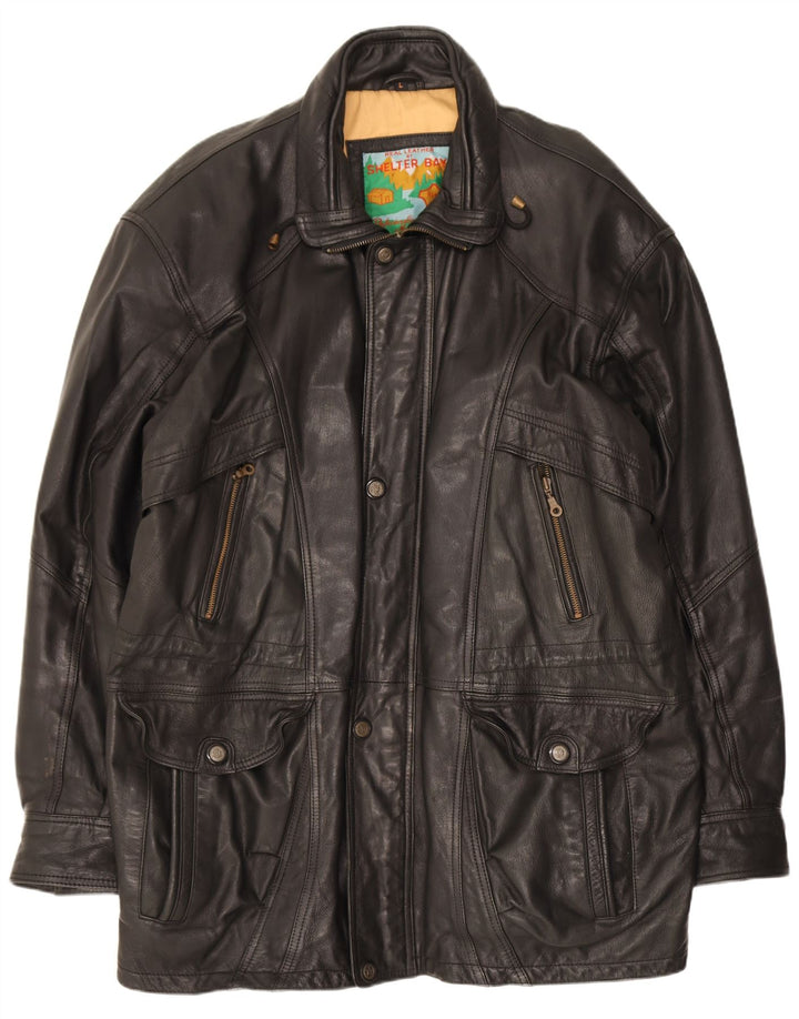 Shelter Bay Abrigo de cuero para hombre Reino Unido 40 Grande Negro
