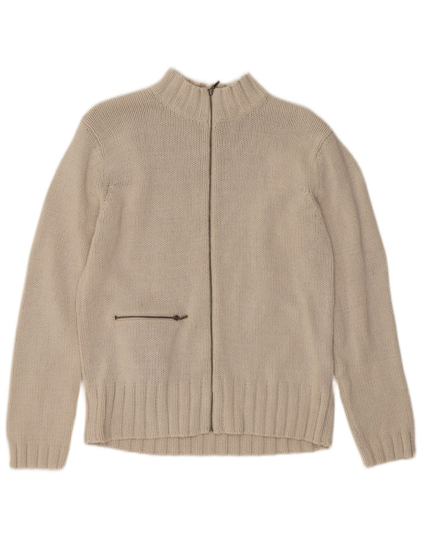 Marks & Spencer Suéter tipo cárdigan con cremallera completa para mujer UK 10 Small Beige Cotton