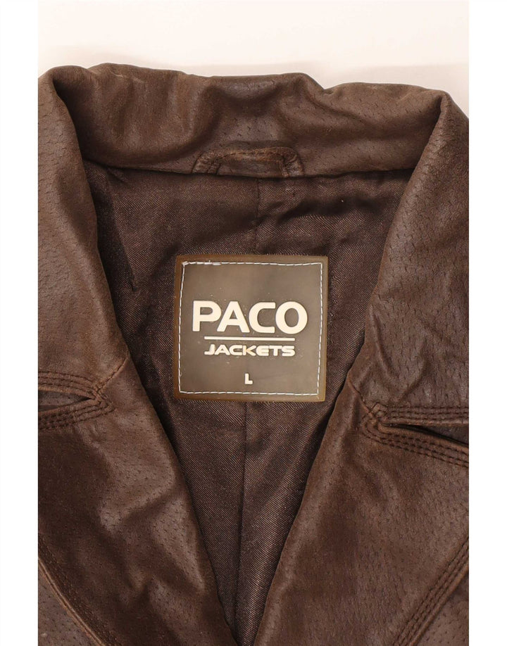 Paco Chaqueta Blazer De Cuero Con 2 Botones Para Mujer UK 46 Grande Marrón