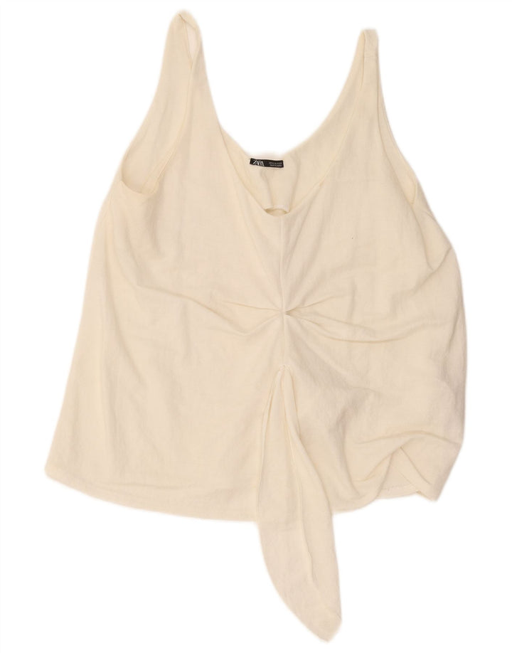 Zara Top Corto Sin Mangas Para Mujer UK 42 Medium Off White Viscosa