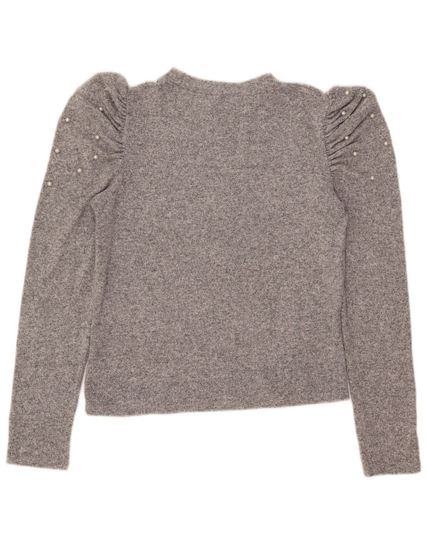 Zara Mujer Crop Top Manga Larga UK 44 Grande Viscosa Gris Moteada
