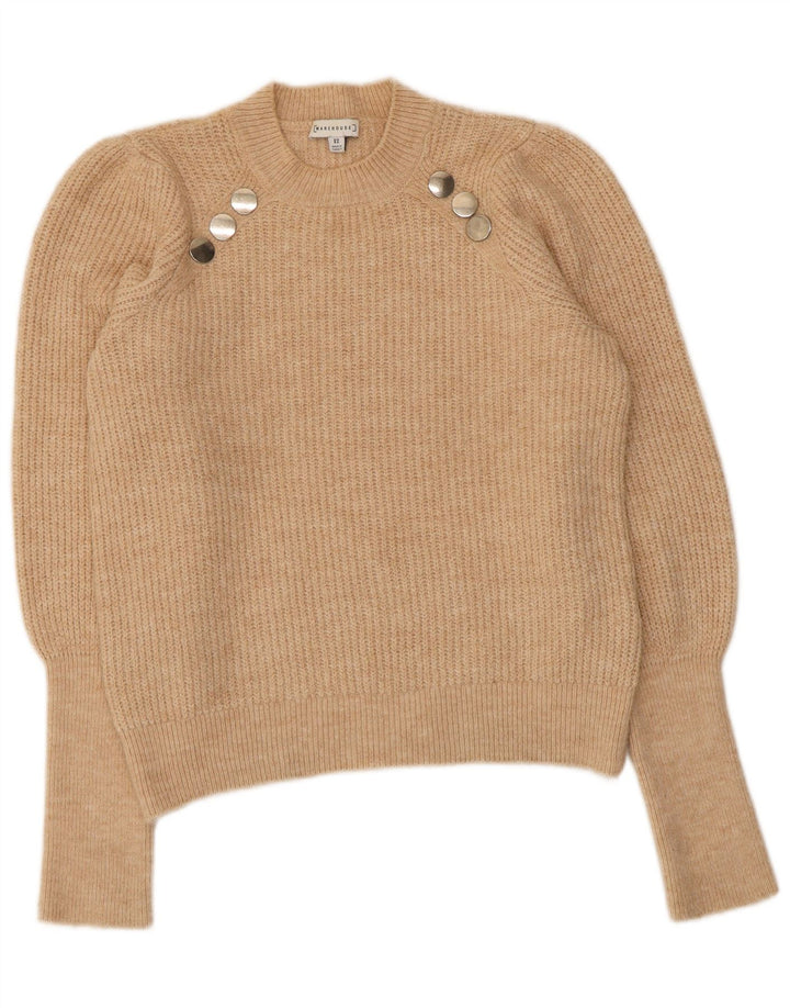 WAREHOUSE Suéter de cuello redondo para mujer UK 12 Medio Beige Acrílico