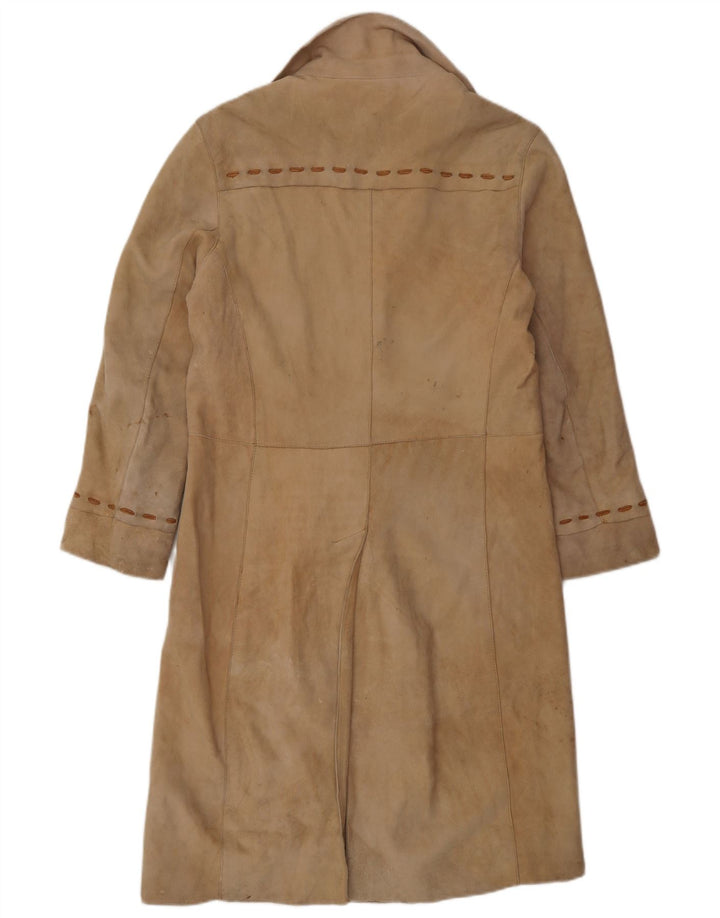 Vintage mujer ante cuero abrigo Reino Unido 12 cuero beige medio