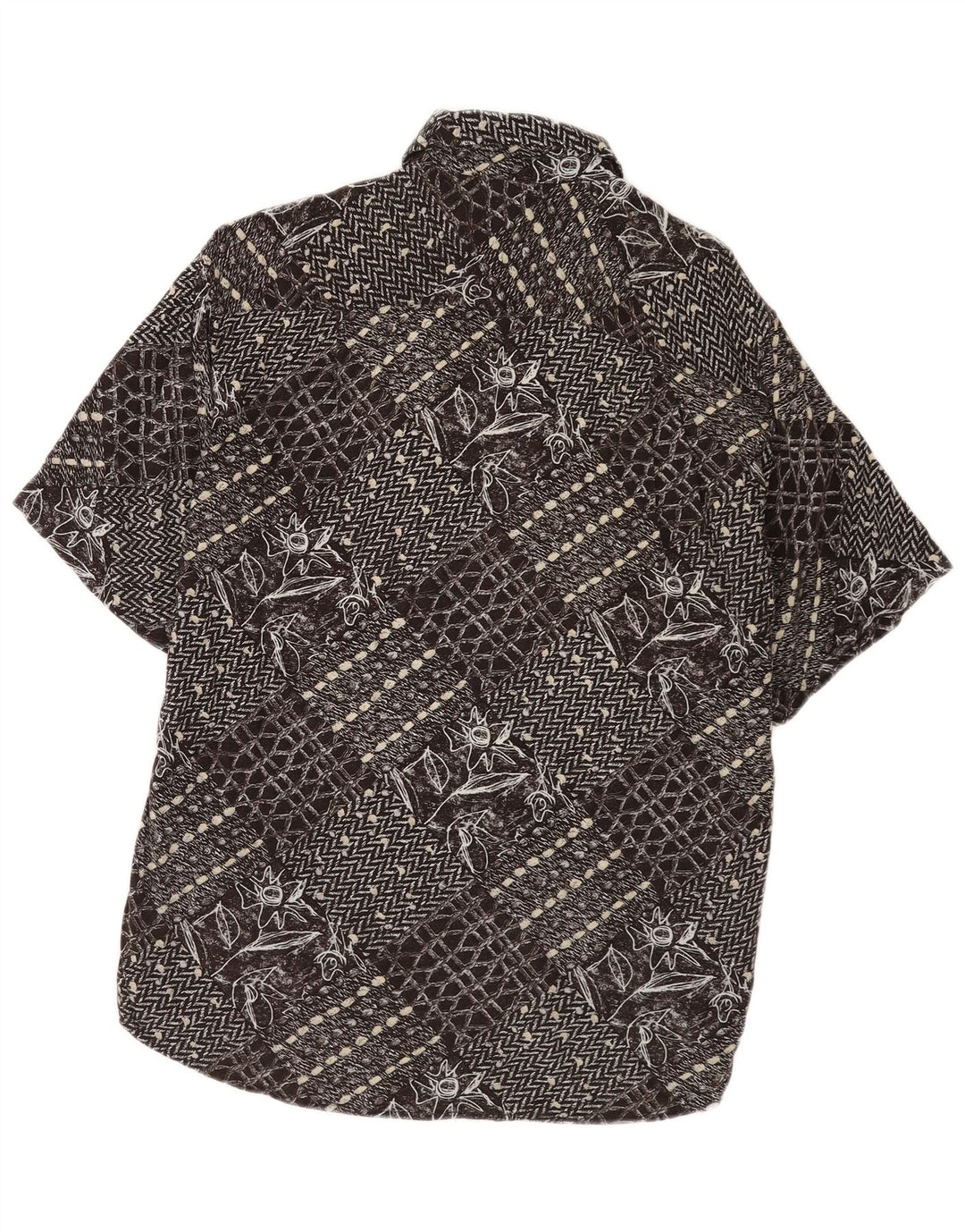Camisa vintage de manga corta para hombre Patchwork negro medio