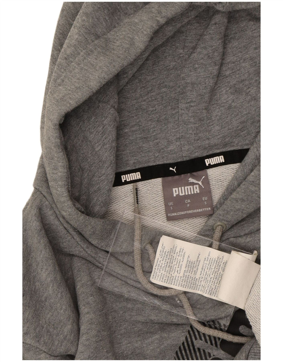 PUMA Mens Graphic Hoodie Jumper Small Grey Cotton