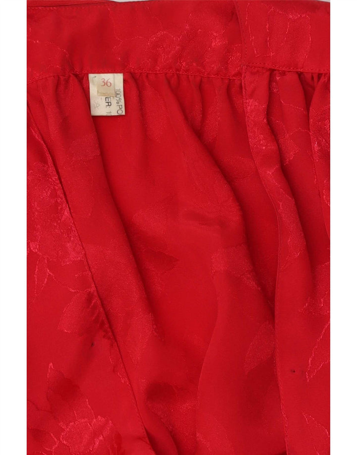Vintage mujer 3/4 manga blusa Top EU 36 Pequeño poliéster floral rojo