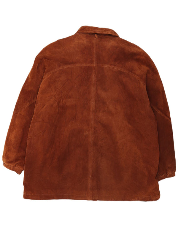 Michel Abrigo de ante extragrande para mujer IT 50 XL Cuero marrón