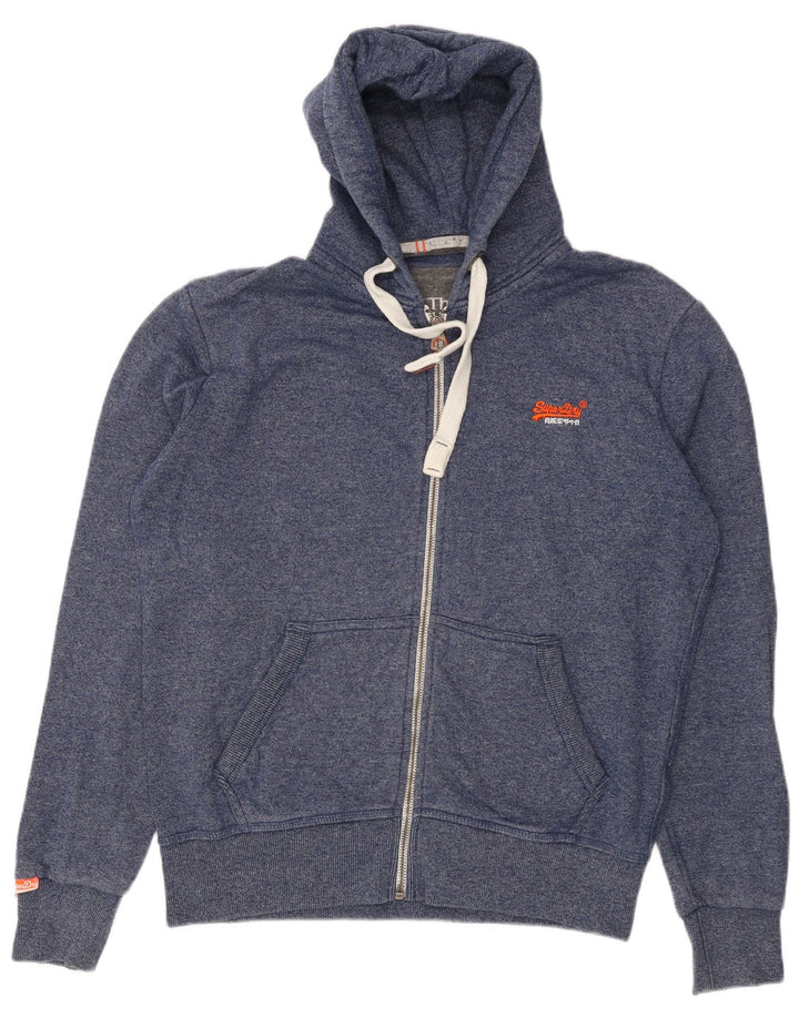 SUPERDRY Suéter con capucha y cremallera para hombre XL Algodón moteado azul marino