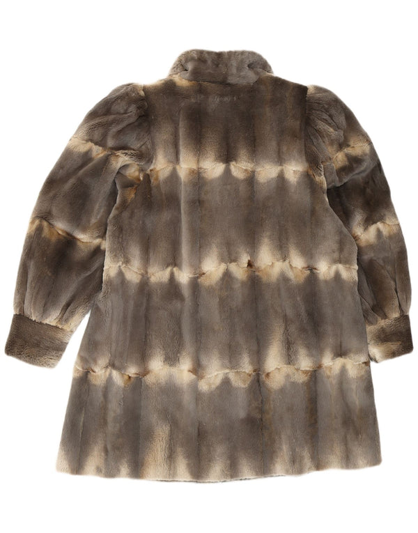 Vintage mujer abrigo de piel Reino Unido 14 cuero de rayas gris grande