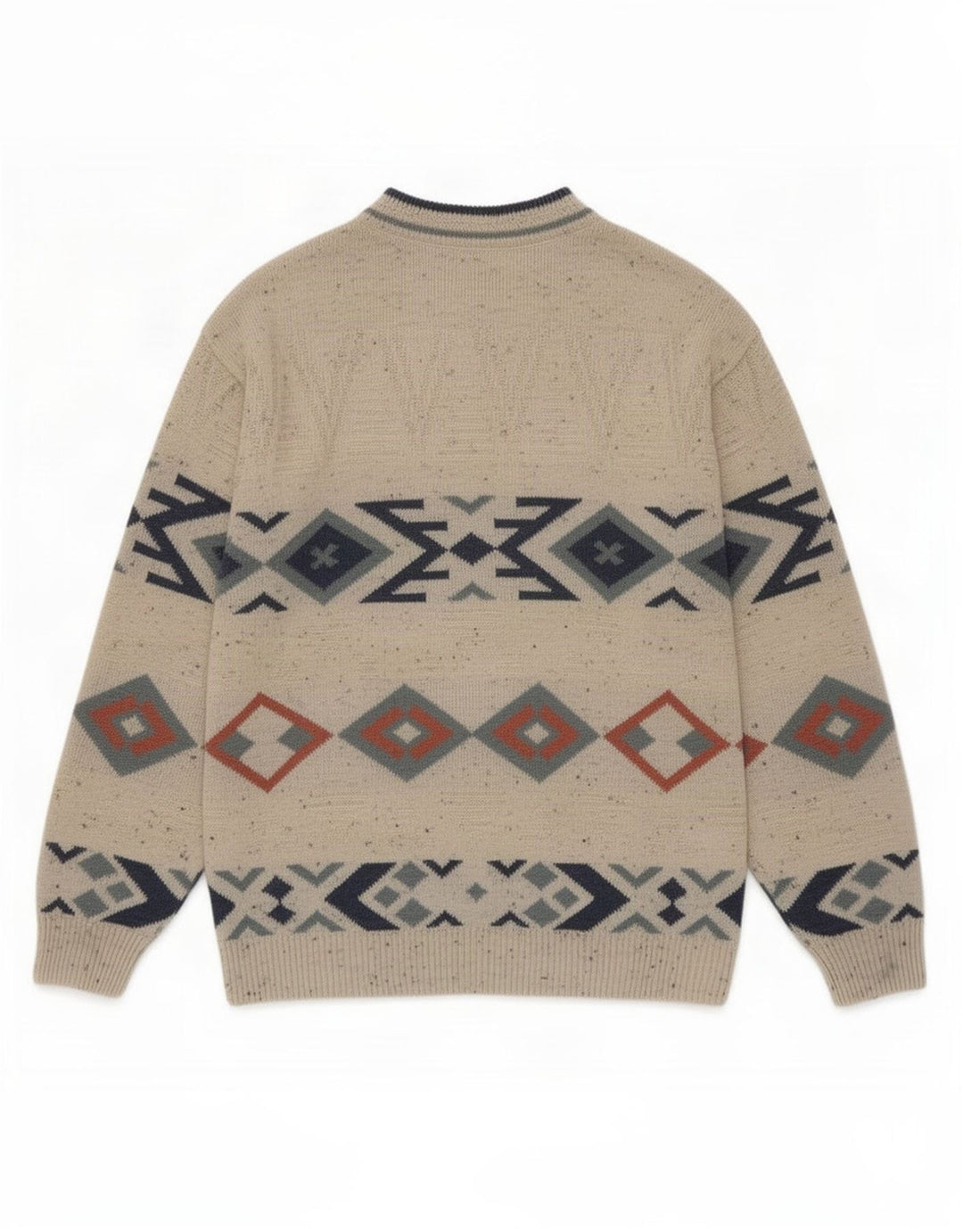 Marks & Spencer Jersey con cuello redondo para hombre, color beige medio, geométrico