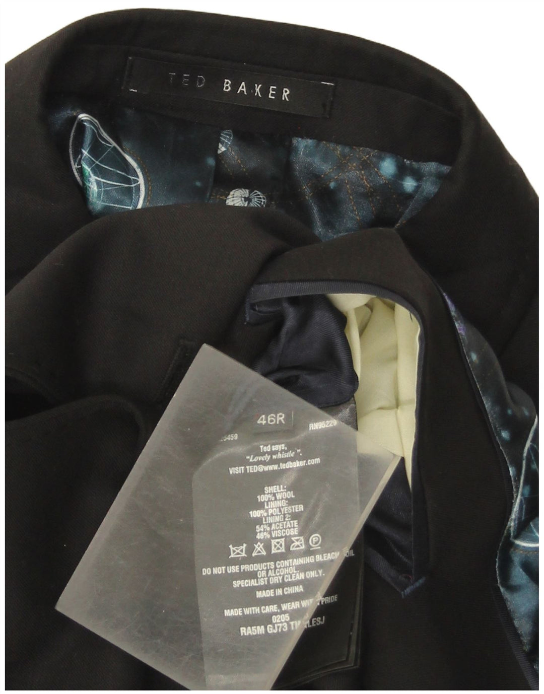 Ted Baker Chaqueta tipo blazer de 2 botones para hombre US 46 3XL Lana negra